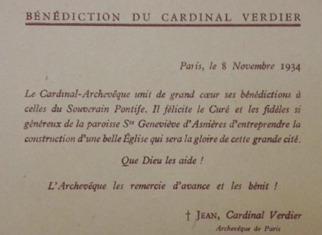 Bénédiction par le Cardinal Verdier